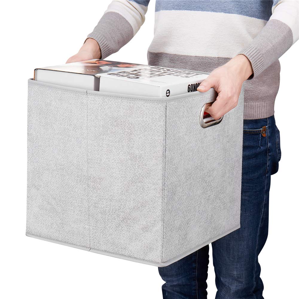Hsdt 13 Inch Storage Cubes Bins Grey White Fabic Storage Cubes Inserts Foldable Cloth Storage Boxes Collapsible Storage Baskets